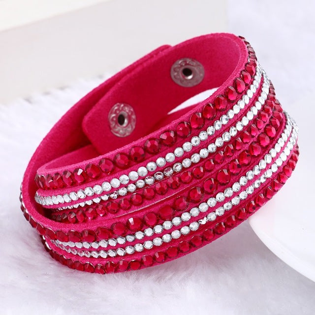 Fashion Multilayer Rhinestone Leather Crystal Wrap Bracelet-women-wanahavit-Red-wanahavit
