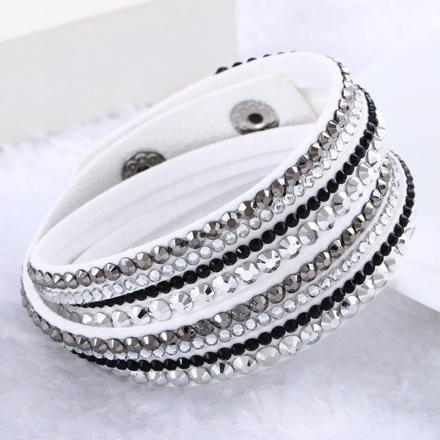 Fashion Multilayer Rhinestone Leather Crystal Wrap Bracelet-women-wanahavit-White-wanahavit