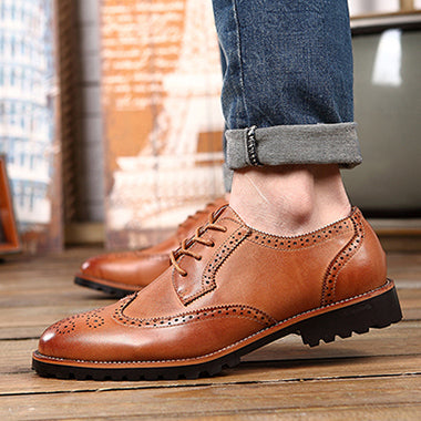 Load image into Gallery viewer, Vintage Leather Business Brogue Pointed Toe Oxford Shoes-men-wanahavit-brown-6-wanahavit
