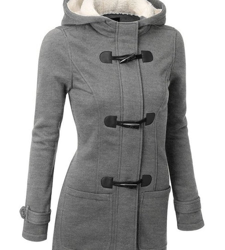 Horn Buttoned Autumn Long Hooded Coat-women-wanahavit-Gray-S-wanahavit