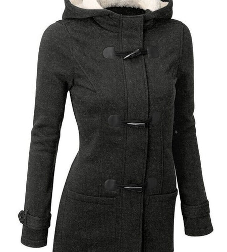 Horn Buttoned Autumn Long Hooded Coat-women-wanahavit-Dark Grey-S-wanahavit
