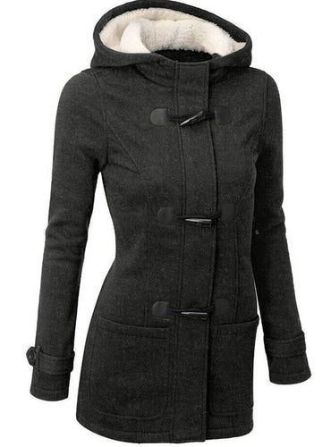 Load image into Gallery viewer, Horn Buttoned Autumn Long Hooded Coat-women-wanahavit-Dark Grey-S-wanahavit
