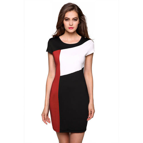 Load image into Gallery viewer, Three Color Slice Accent Summer Slim Fit Dress-women-wanahavit-Red-S-wanahavit
