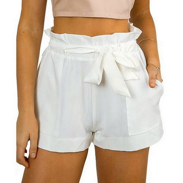 Fashionable Loose Short with Belt-women-wanahavit-White-S-wanahavit
