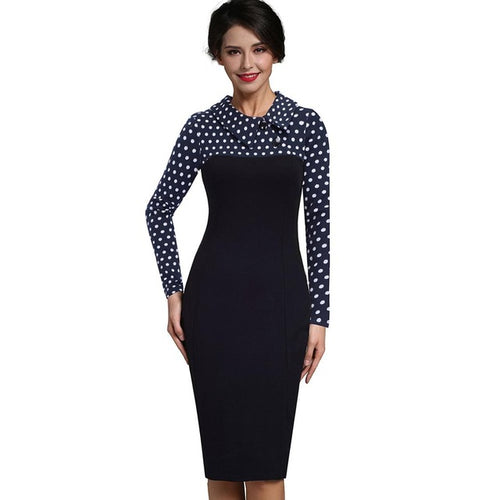 Load image into Gallery viewer, Elegant Turn Down Collar Vintage Pencil Dress-women-wanahavit-Dar Blu Dot-XXXL-wanahavit
