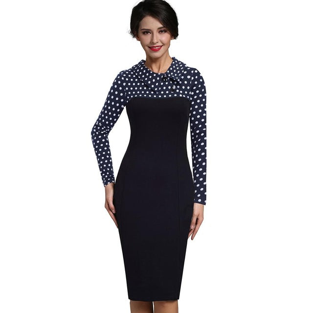 Elegant Turn Down Collar Vintage Pencil Dress-women-wanahavit-Dar Blu Dot-XXXL-wanahavit