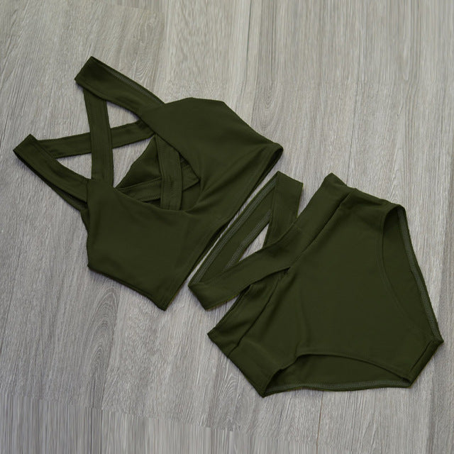 Sexy Crisscross Bandage Brazilian Bikini-women fitness-wanahavit-Dark Green-S-wanahavit