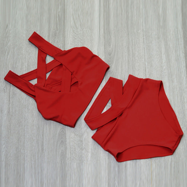 Sexy Crisscross Bandage Brazilian Bikini-women fitness-wanahavit-Red-S-wanahavit