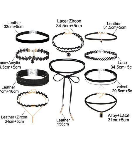 10 pcs/set New Gothic Leather Choker Set-women-wanahavit-wanahavit