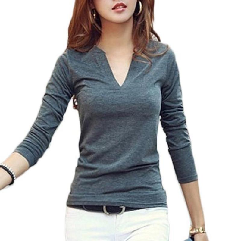 Plain V-Neck Sexy Slim Knitted Long Sleeve-women-wanahavit-Apricot-One Size-wanahavit