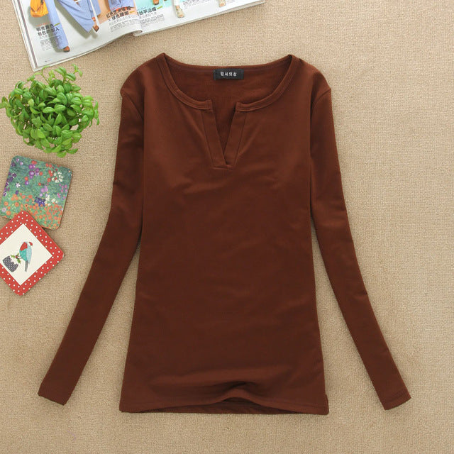 Plain V-Neck Sexy Slim Knitted Long Sleeve-women-wanahavit-Coffee-One Size-wanahavit
