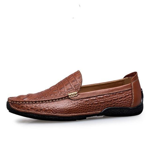 Load image into Gallery viewer, Luxury Alligator Texture Genuine Leather Slip On Shoes-men-wanahavit-Slip On Brown-6-wanahavit
