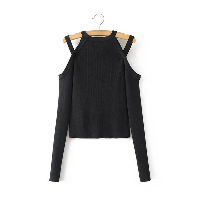 Sexy Off Shoulder Slim Crop Top Long Sleeve Shirt-women-wanahavit-black-M-wanahavit