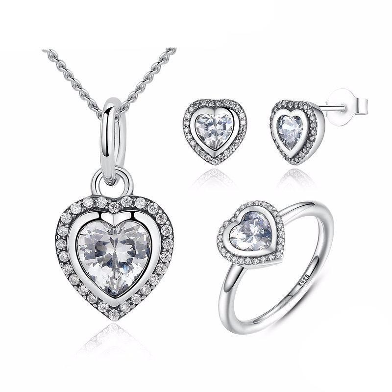 925 Sterling Silver Sparkling Love Heart Jewelry Set-women-wanahavit-6-wanahavit