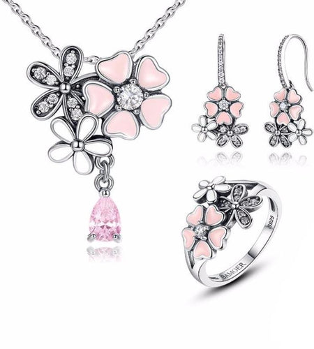 925 Sterling Silver Pink Cherry Flower Blossom Jewelry Sets-women-wanahavit-6-wanahavit