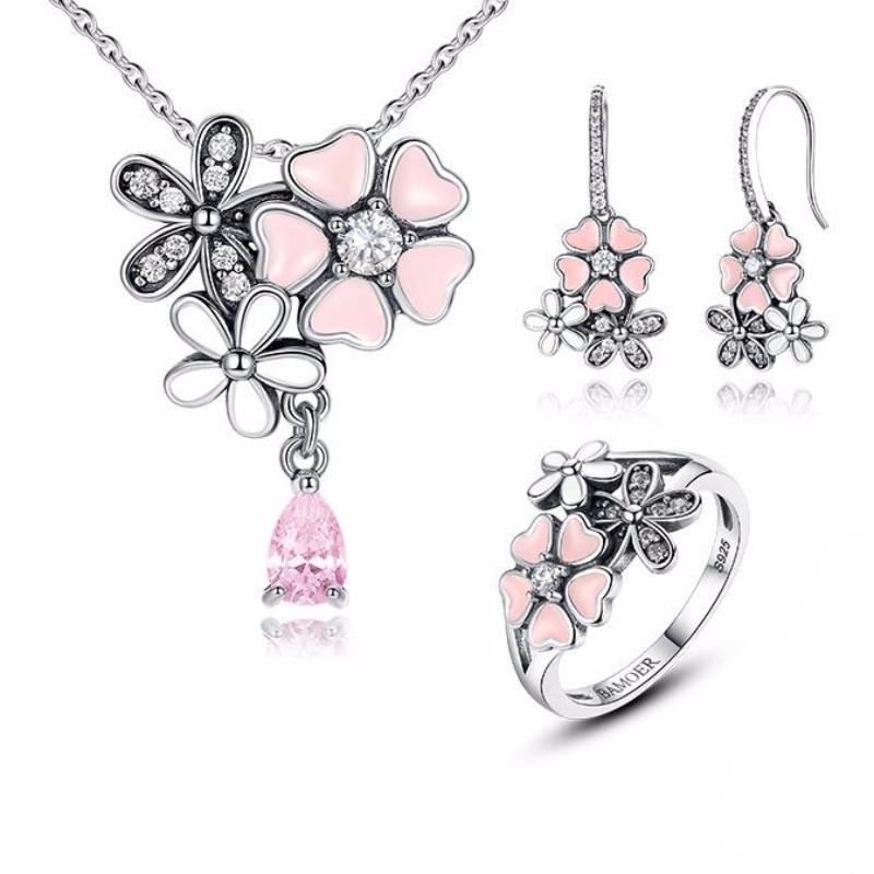 925 Sterling Silver Pink Cherry Flower Blossom Jewelry Sets-women-wanahavit-6-wanahavit