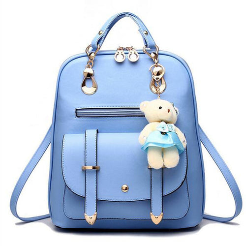 Load image into Gallery viewer, Luxury Teenage School Backpack w/ Stuff Toy-women-wanahavit-sky blue-wanahavit
