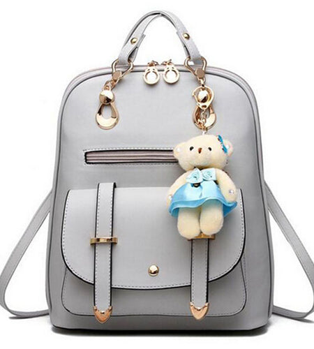 Luxury Teenage School Backpack w/ Stuff Toy-women-wanahavit-gray-wanahavit