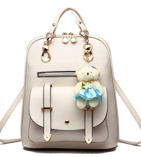 Luxury Teenage School Backpack w/ Stuff Toy-women-wanahavit-beige-wanahavit