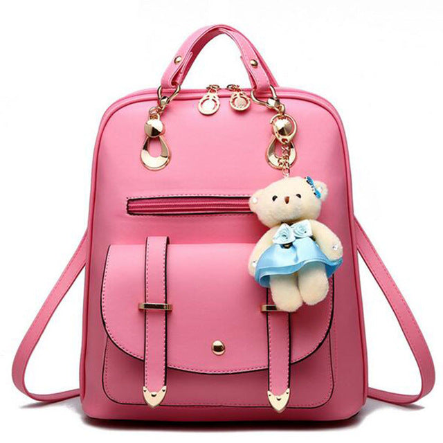 Luxury Teenage School Backpack w/ Stuff Toy-women-wanahavit-pink-wanahavit