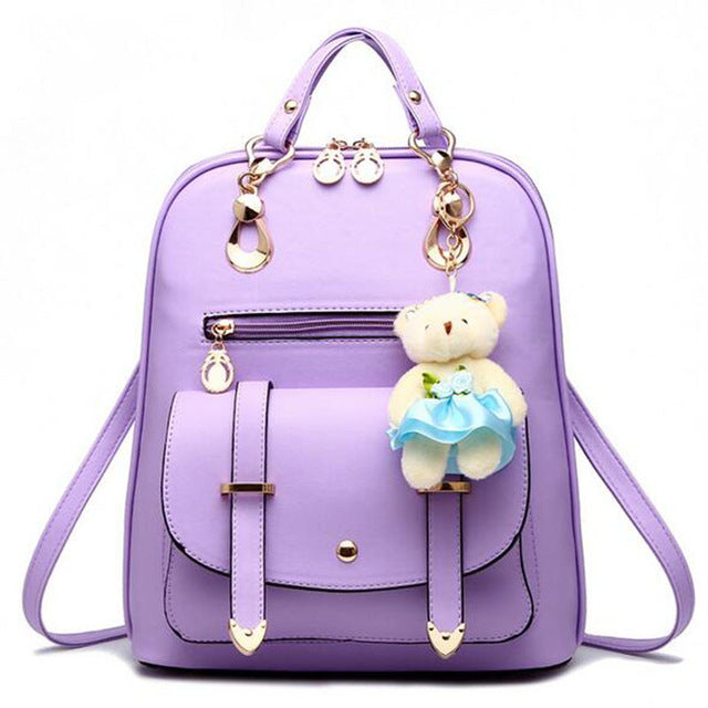 Luxury Teenage School Backpack w/ Stuff Toy-women-wanahavit-violet-wanahavit