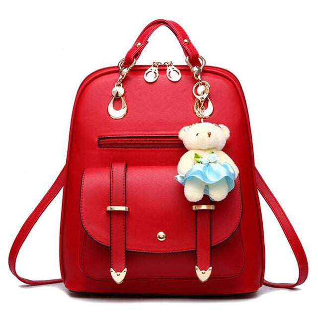Luxury Teenage School Backpack w/ Stuff Toy-women-wanahavit-red-wanahavit