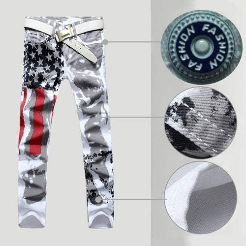 Load image into Gallery viewer, USA Flag Printed Stylish Slim Fit Jeans-men-wanahavit-White-28-wanahavit
