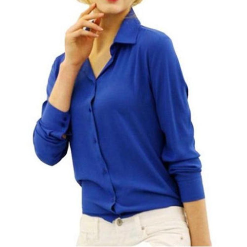 Load image into Gallery viewer, Chiffon Blouse Long Sleeve Shirt-women-wanahavit-Blue-S-wanahavit
