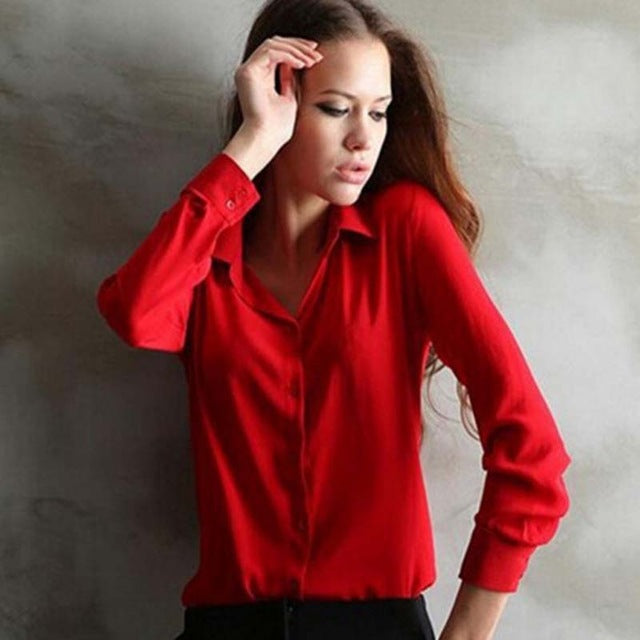 Chiffon Blouse Long Sleeve Shirt-women-wanahavit-Red-S-wanahavit