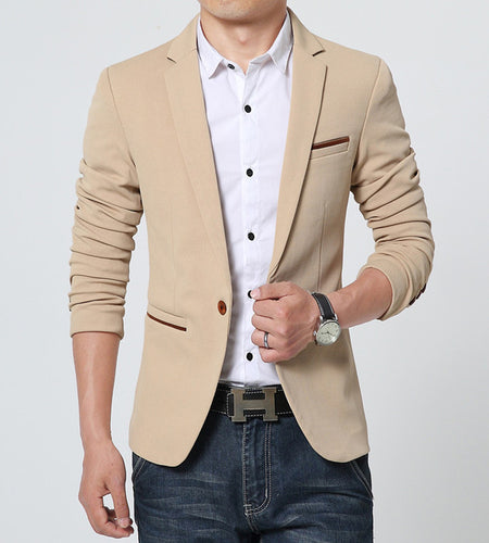 Luxury Men High Quality Cotton Slim Fit Blazers-men-wanahavit-Beige-M-wanahavit