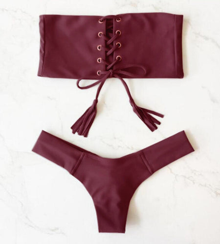Sexy Lace Up Brazilian Bikini-women fitness-wanahavit-1 Red-M-wanahavit