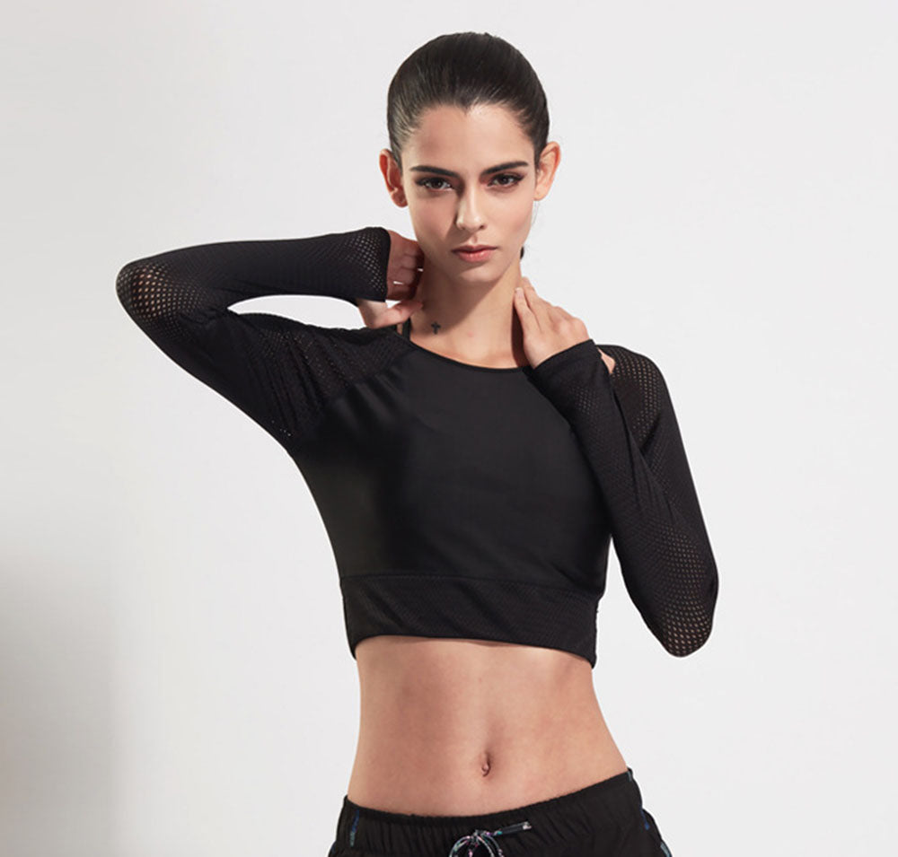 Breathable Yoga Crop Top Long Sleeve Shirt-women fitness-wanahavit-Black-S-wanahavit