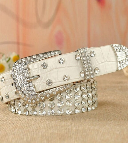 Rhinestone Luxury Designer Genuine Leather Belt-women-wanahavit-SZ01 White-About 108cm-wanahavit