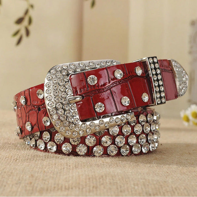 Rhinestone Luxury Designer Genuine Leather Belt-women-wanahavit-SZ01 Red-About 108cm-wanahavit