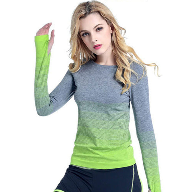 Quick Dry Gradient Color Long Sleeve Yoga Shirt-women fitness-wanahavit-Green-M-wanahavit