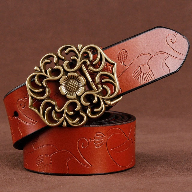 Luxury Vintage Floral Buckle Leather Belt-women-wanahavit-ND02 khaki-100cm-wanahavit