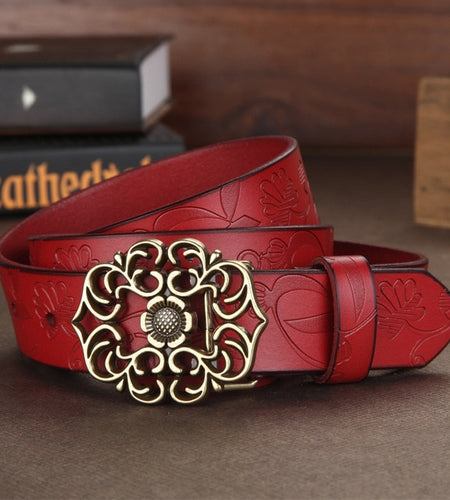 Luxury Vintage Floral Buckle Leather Belt-women-wanahavit-ND02 red-100cm-wanahavit