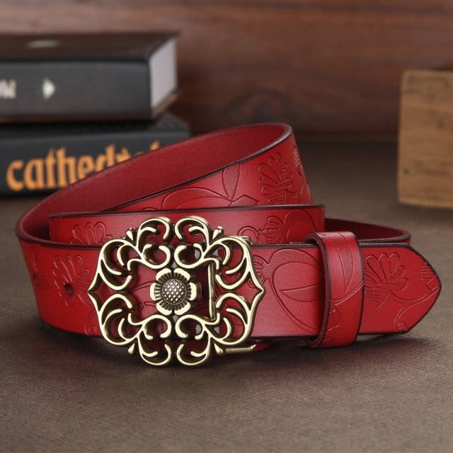 Luxury Vintage Floral Buckle Leather Belt-women-wanahavit-ND02 red-100cm-wanahavit