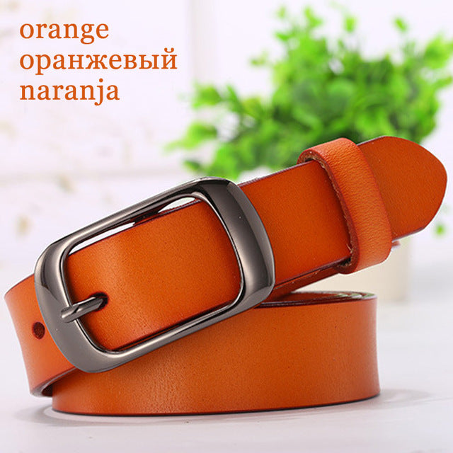 Genuine Leather Metal Pin Buckle Vintage Belts-women-wanahavit-ND06 Orange-100cm-wanahavit