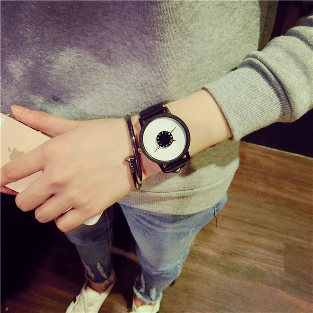Creative Unique Dial Wristwatch-unisex-wanahavit-Black Leather White-wanahavit