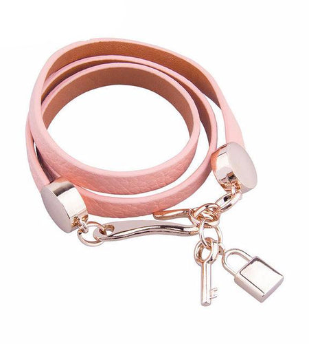 Luxury Pink Leather Bracelet with Lock and Key-women-wanahavit-Pink-wanahavit
