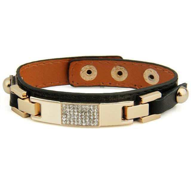 Leather With Crystal Fashion Bracelets & Bangles-women-wanahavit-Black-wanahavit