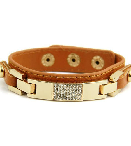 Leather With Crystal Fashion Bracelets & Bangles-women-wanahavit-Brown-wanahavit