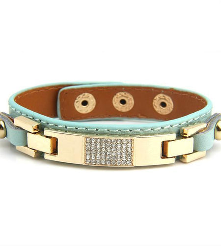 Leather With Crystal Fashion Bracelets & Bangles-women-wanahavit-Light Blue-wanahavit