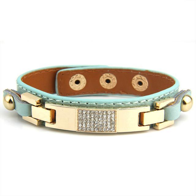 Leather With Crystal Fashion Bracelets & Bangles-women-wanahavit-Light Blue-wanahavit