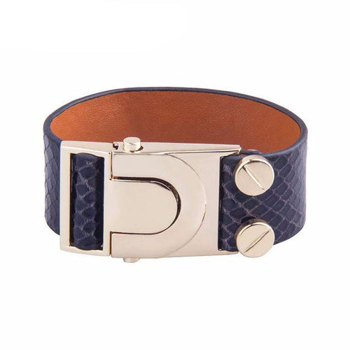 Load image into Gallery viewer, Gold Color Top Layer Leather With Crystal Bracelet-women-wanahavit-Dark Blue-wanahavit
