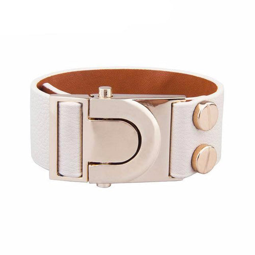 Load image into Gallery viewer, Gold Color Top Layer Leather With Crystal Bracelet-women-wanahavit-Beige-wanahavit
