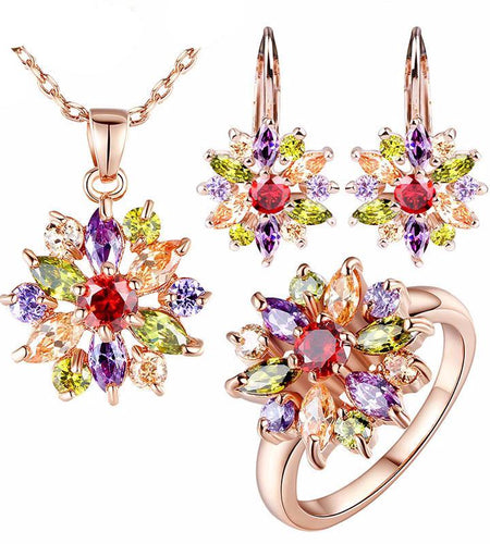 Gold with Multicolor AAA Zircon Jewelry Set-women-wanahavit-Multi-Ring in 6 Size-wanahavit