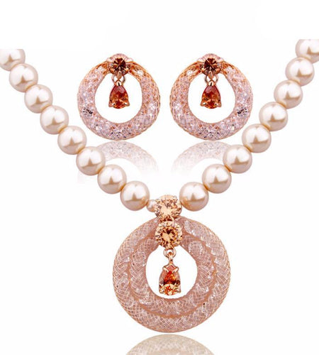 Luxury Pearl Gold Color Zircon Crystal Jewelry Set-women-wanahavit-wanahavit