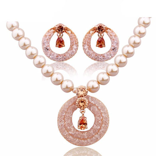 Load image into Gallery viewer, Luxury Pearl Gold Color Zircon Crystal Jewelry Set-women-wanahavit-wanahavit
